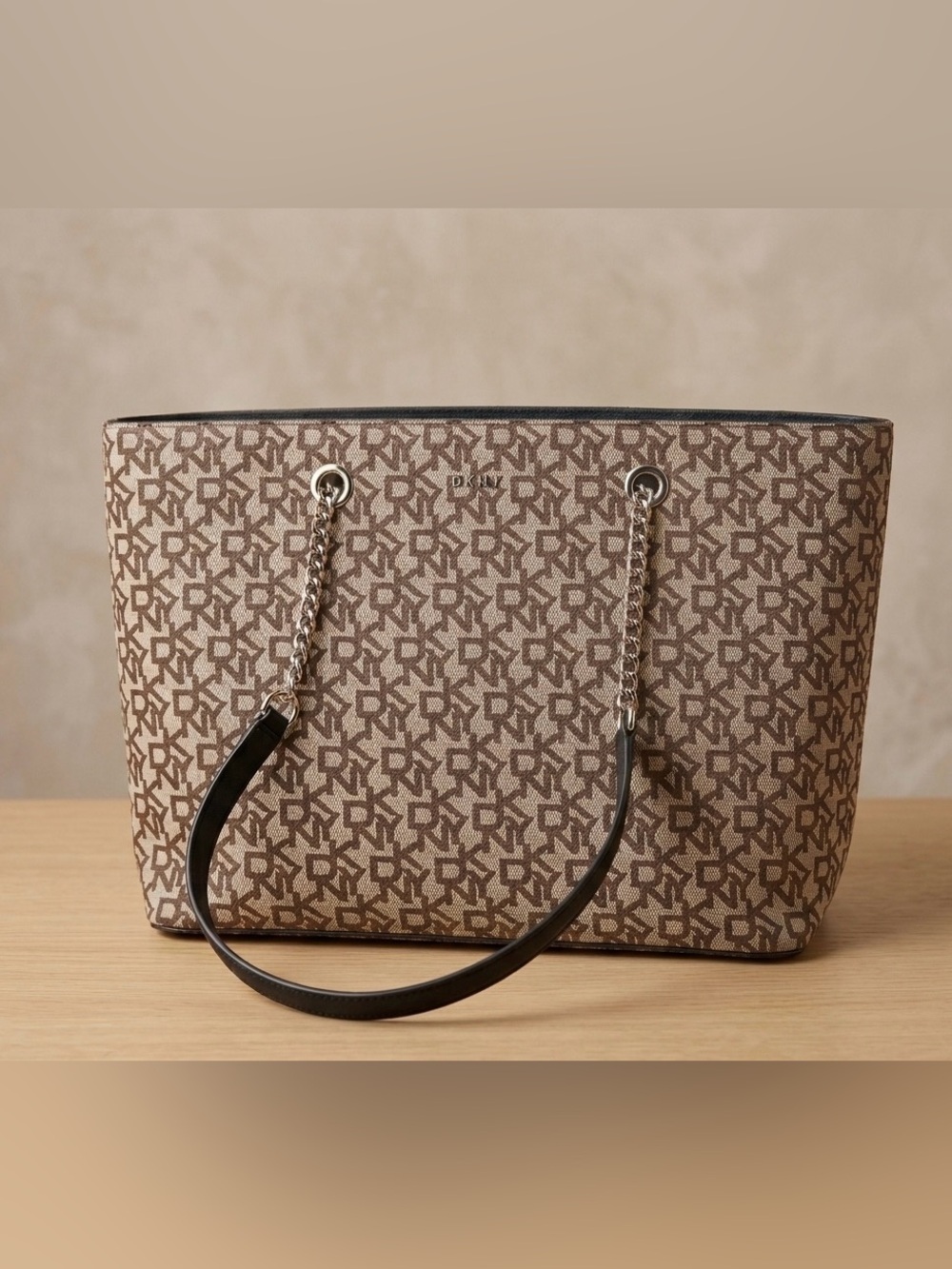 DKNY Claryce Medium Tote Bag - Heritage Monogram Logo Print Shoulder Bag